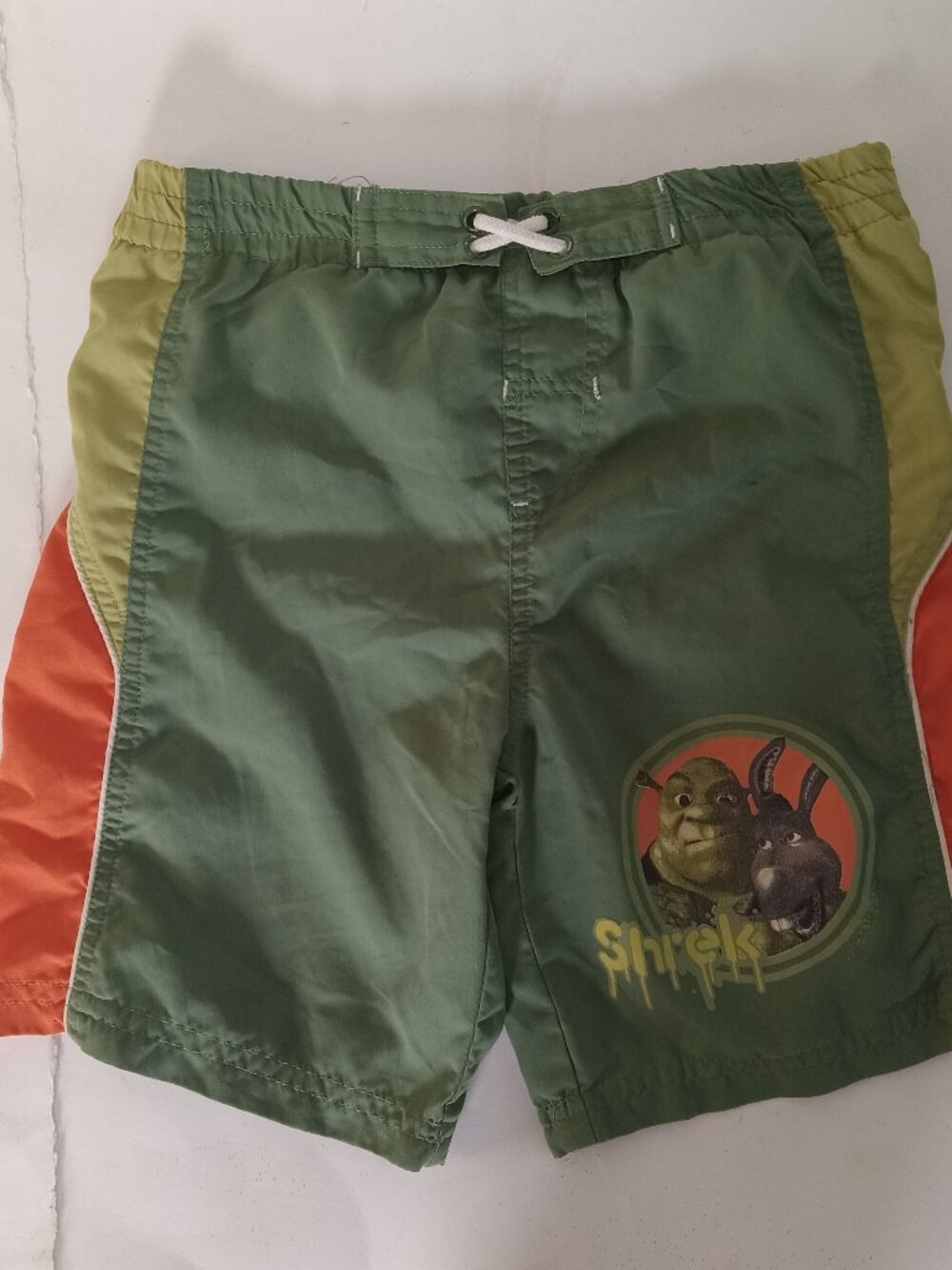Vintage Dreamworks 2005 Ogre Shrek 2 Mesh Lined Swim Trunks Shorts Boys Sz 6